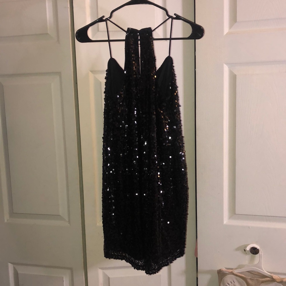 Black, sequined mini dress from Express